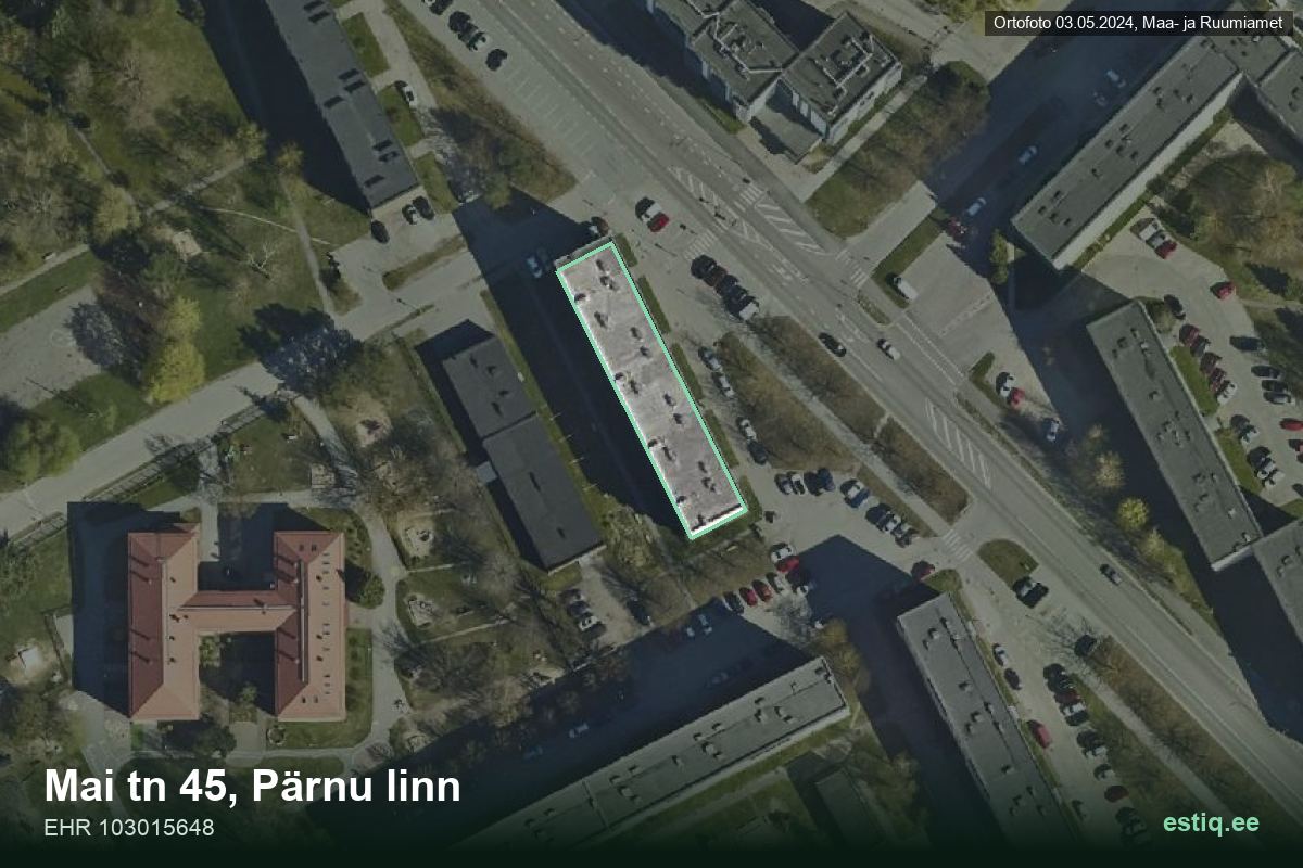 Mai tänav 45, Pärnu – hoone aerofoto, kontuur ehitisregistri (EHR) andmetest