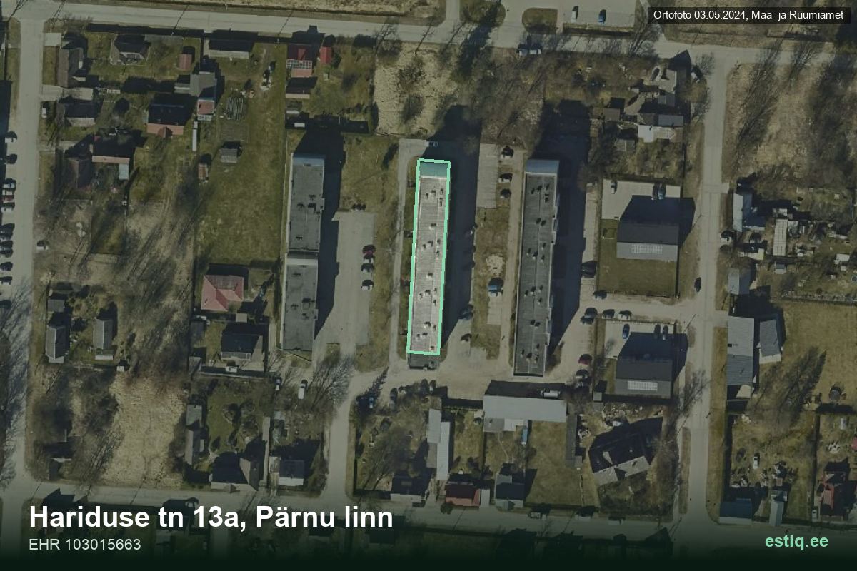 Hariduse tänav 13a, Pärnu – hoone aerofoto, kontuur ehitisregistri (EHR) andmetest