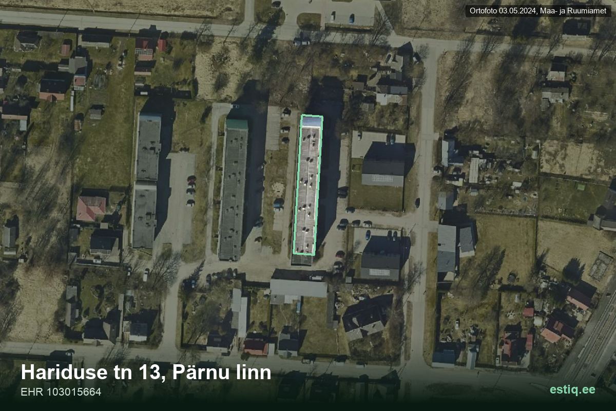 Hariduse tänav 13, Pärnu – ilmakuva rakennuksesta, ääriviiva rakennusrekisteristä (EHR)
