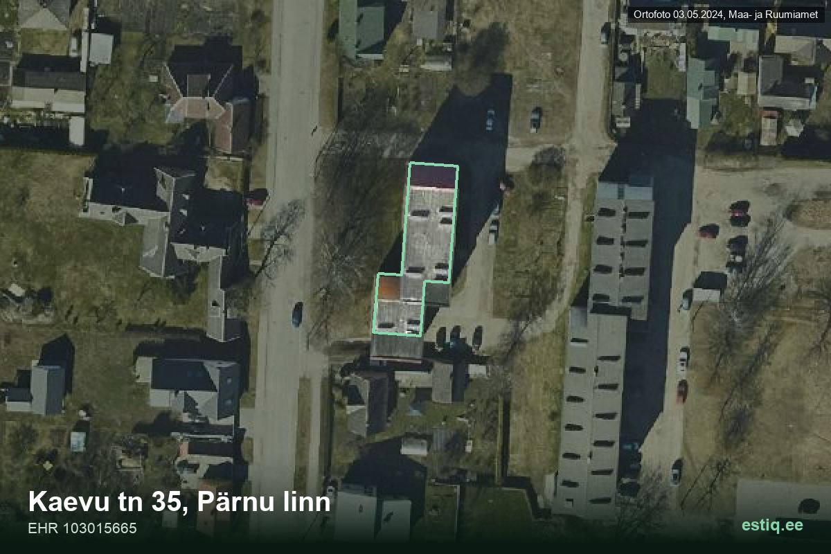 Kaevu tänav 35, Pärnu – ilmakuva rakennuksesta, ääriviiva rakennusrekisteristä (EHR)