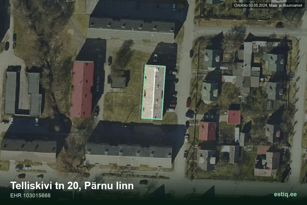 Telliskivi tänav 20, Pärnu – hoone aerofoto, kontuur ehitisregistri (EHR) andmetest