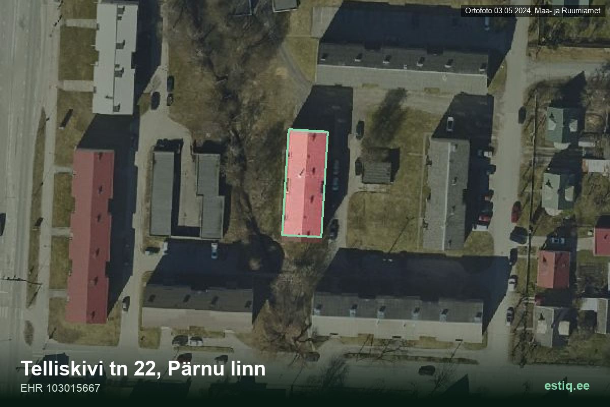 Telliskivi tänav 22, Pärnu – hoone aerofoto, kontuur ehitisregistri (EHR) andmetest