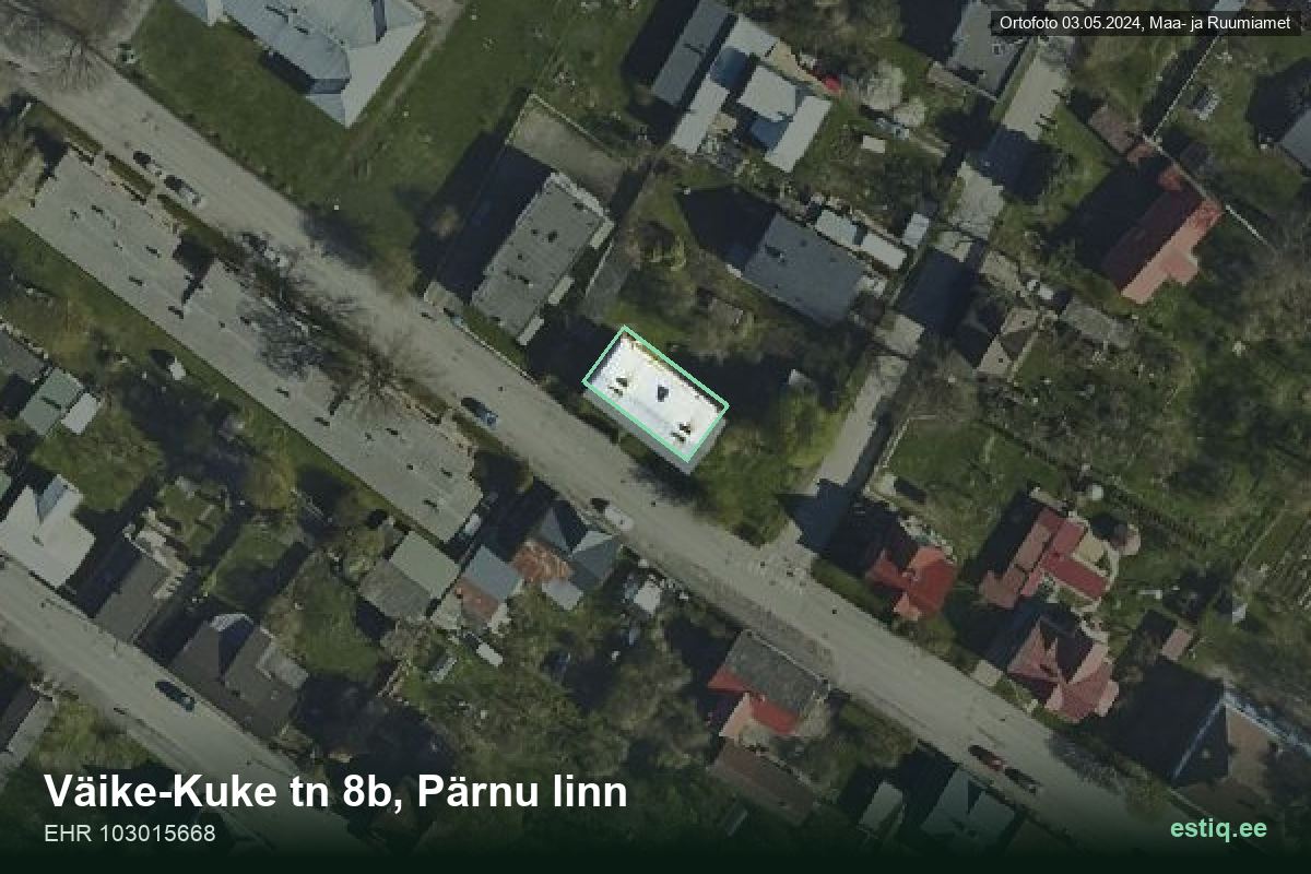 Väike-Kuke tänav 8b, Pärnu – hoone aerofoto, kontuur ehitisregistri (EHR) andmetest