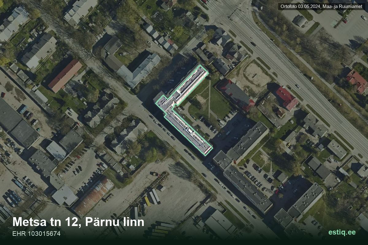 Metsa tänav 12, Pärnu – hoone aerofoto, kontuur ehitisregistri (EHR) andmetest