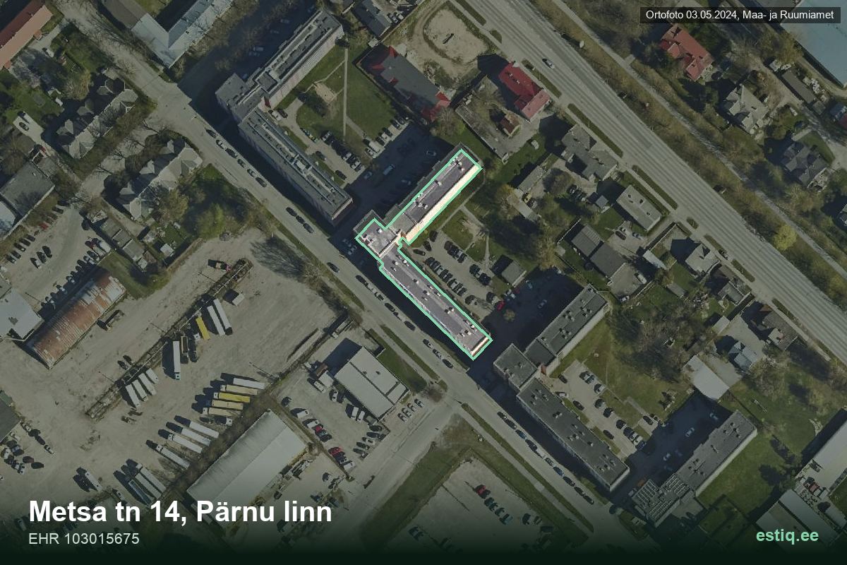Metsa tänav 14, Pärnu – hoone aerofoto, kontuur ehitisregistri (EHR) andmetest
