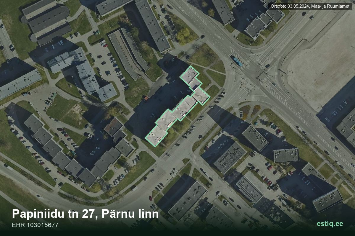 Papiniidu tänav 27, Pärnu – hoone aerofoto, kontuur ehitisregistri (EHR) andmetest