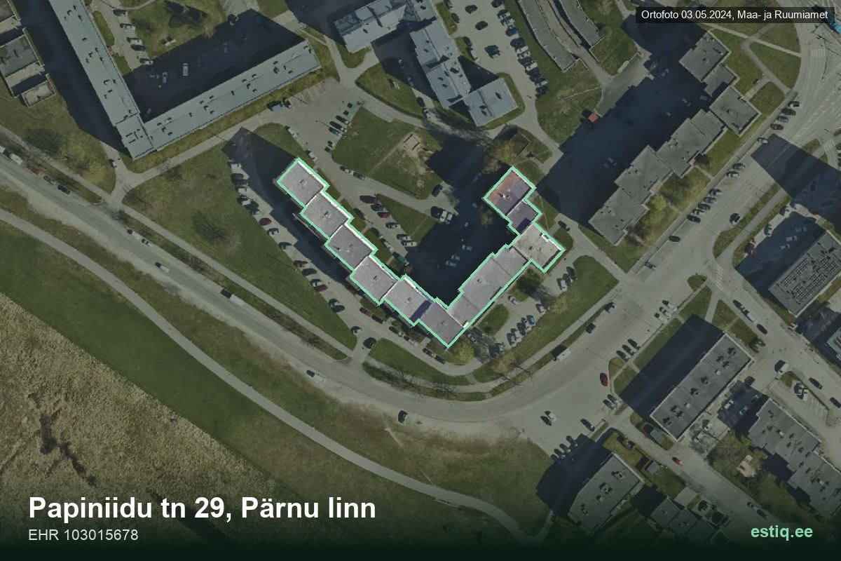 Papiniidu tänav 29, Pärnu – hoone aerofoto, kontuur ehitisregistri (EHR) andmetest
