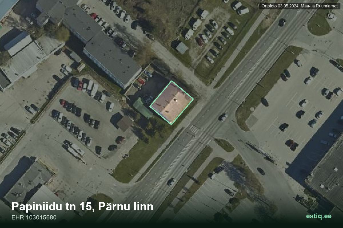 Papiniidu tänav 15, Pärnu – hoone aerofoto, kontuur ehitisregistri (EHR) andmetest