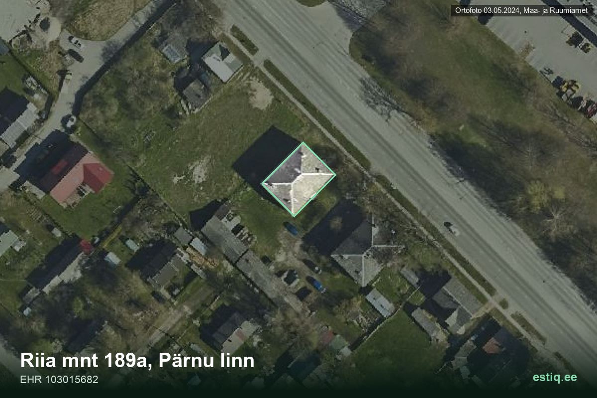 Riia mnt 189a, Pärnu – hoone aerofoto, kontuur ehitisregistri (EHR) andmetest