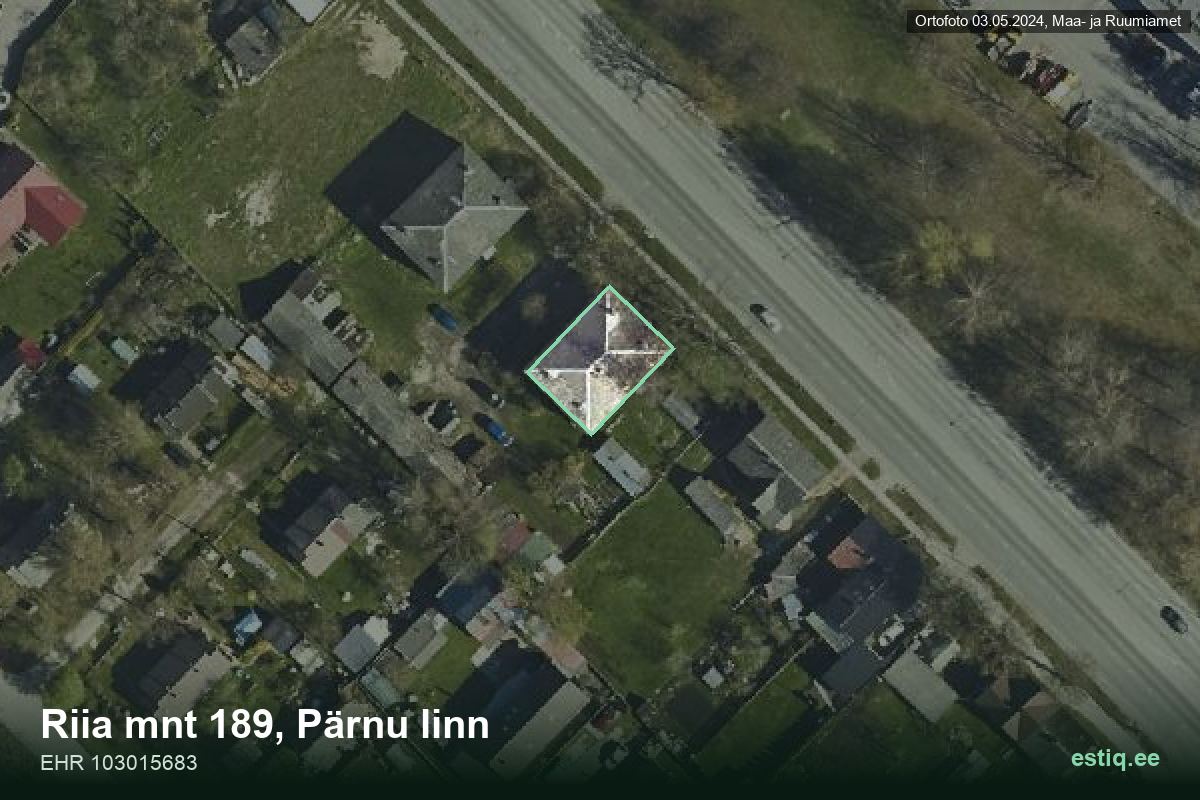 Riia mnt 189, Pärnu – hoone aerofoto, kontuur ehitisregistri (EHR) andmetest