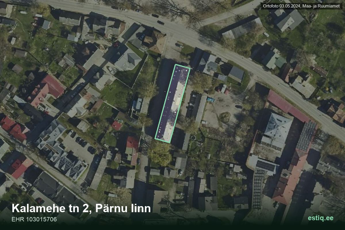 Kalamehe tänav 2, Pärnu – ilmakuva rakennuksesta, ääriviiva rakennusrekisteristä (EHR)