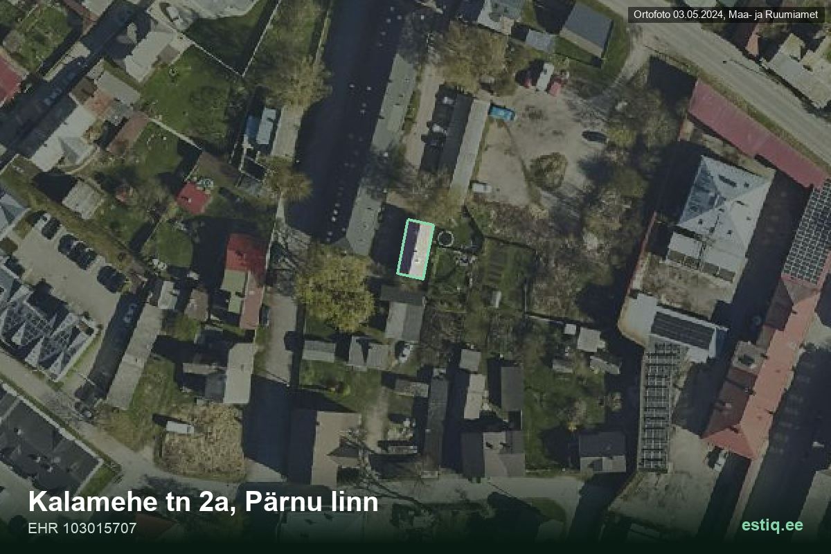 Kalamehe tänav 2a, Pärnu – hoone aerofoto, kontuur ehitisregistri (EHR) andmetest