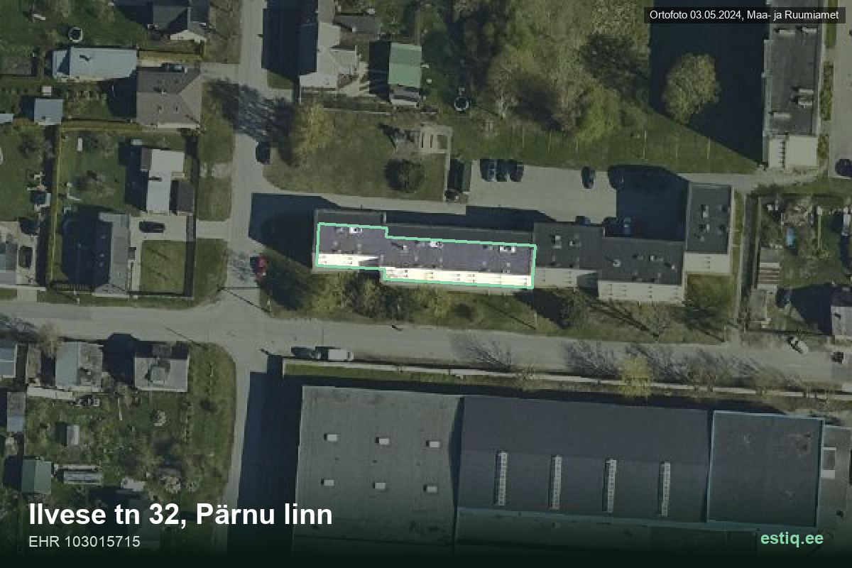 Ilvese tänav 32, Pärnu – аэрофото дома, контур по данным регистра строений (EHR)