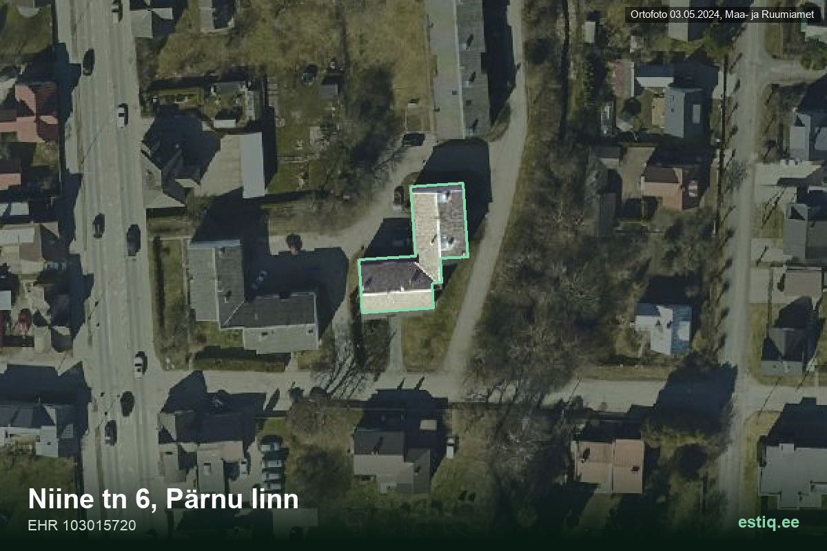 Niine tänav 6, Pärnu – hoone aerofoto, kontuur ehitisregistri (EHR) andmetest