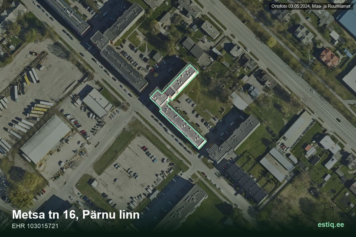 Metsa tänav 16, Pärnu – hoone aerofoto, kontuur ehitisregistri (EHR) andmetest