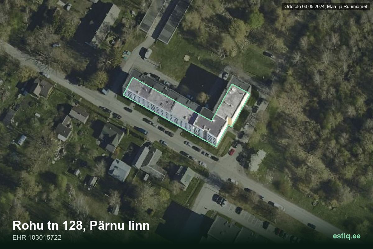 Rohu tänav 128, Pärnu – аэрофото дома, контур по данным регистра строений (EHR)