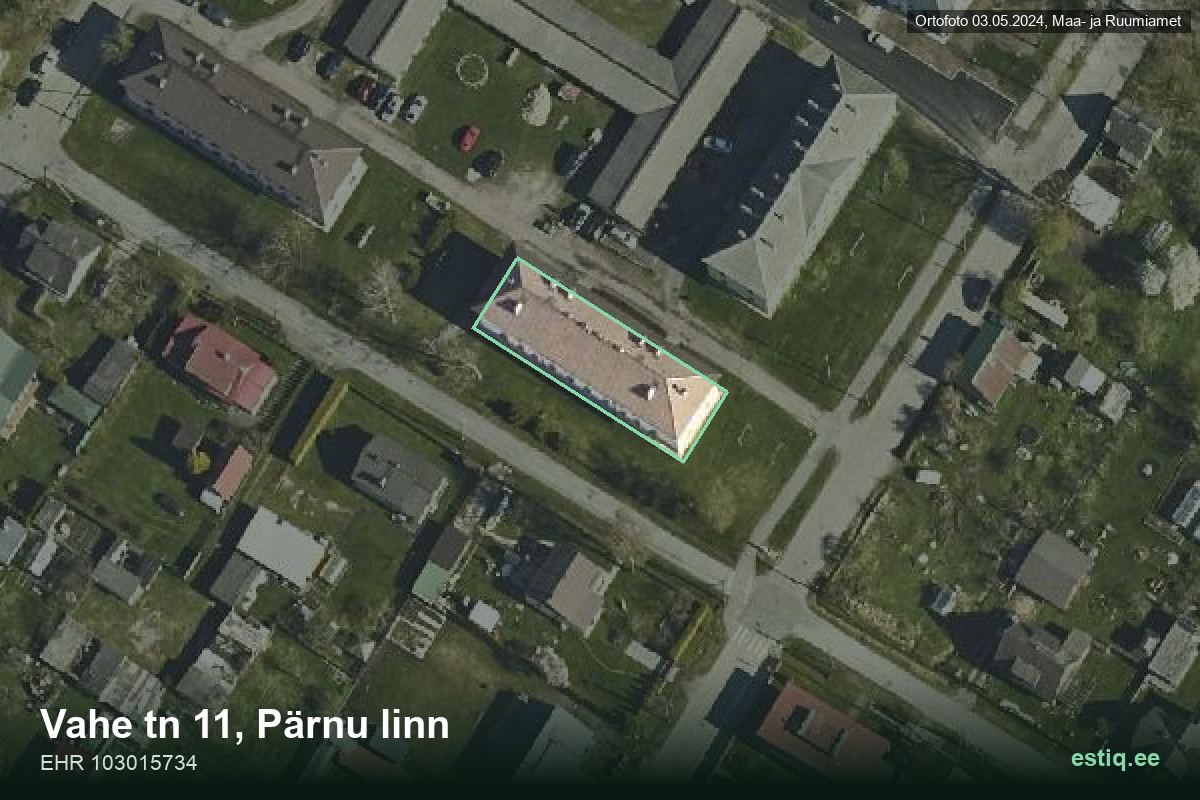 Vahe tänav 11, Pärnu – аэрофото дома, контур по данным регистра строений (EHR)
