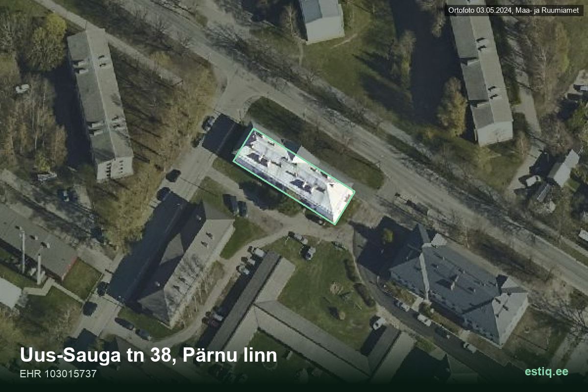 Uus-Sauga tänav 38, Pärnu – aerial photo of the building, outline from the Building Register (EHR)