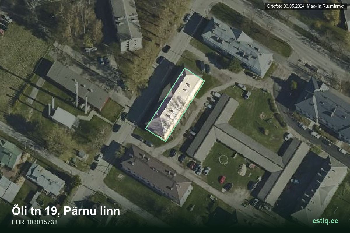 Õli tänav 19, Pärnu – hoone aerofoto, kontuur ehitisregistri (EHR) andmetest