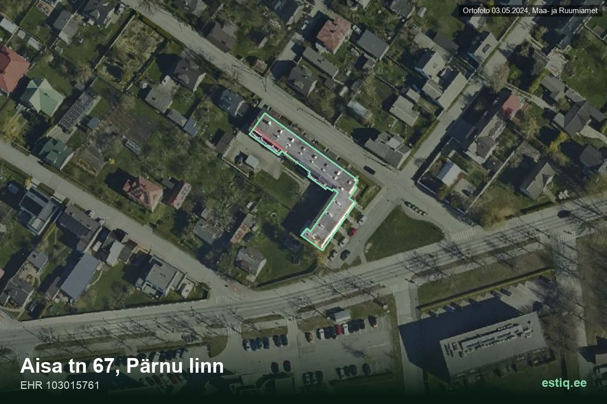 Aisa tänav 67, Pärnu – hoone aerofoto, kontuur ehitisregistri (EHR) andmetest