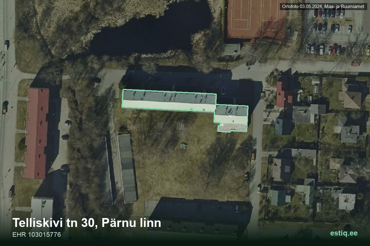 Telliskivi tänav 30, Pärnu – ilmakuva rakennuksesta, ääriviiva rakennusrekisteristä (EHR)