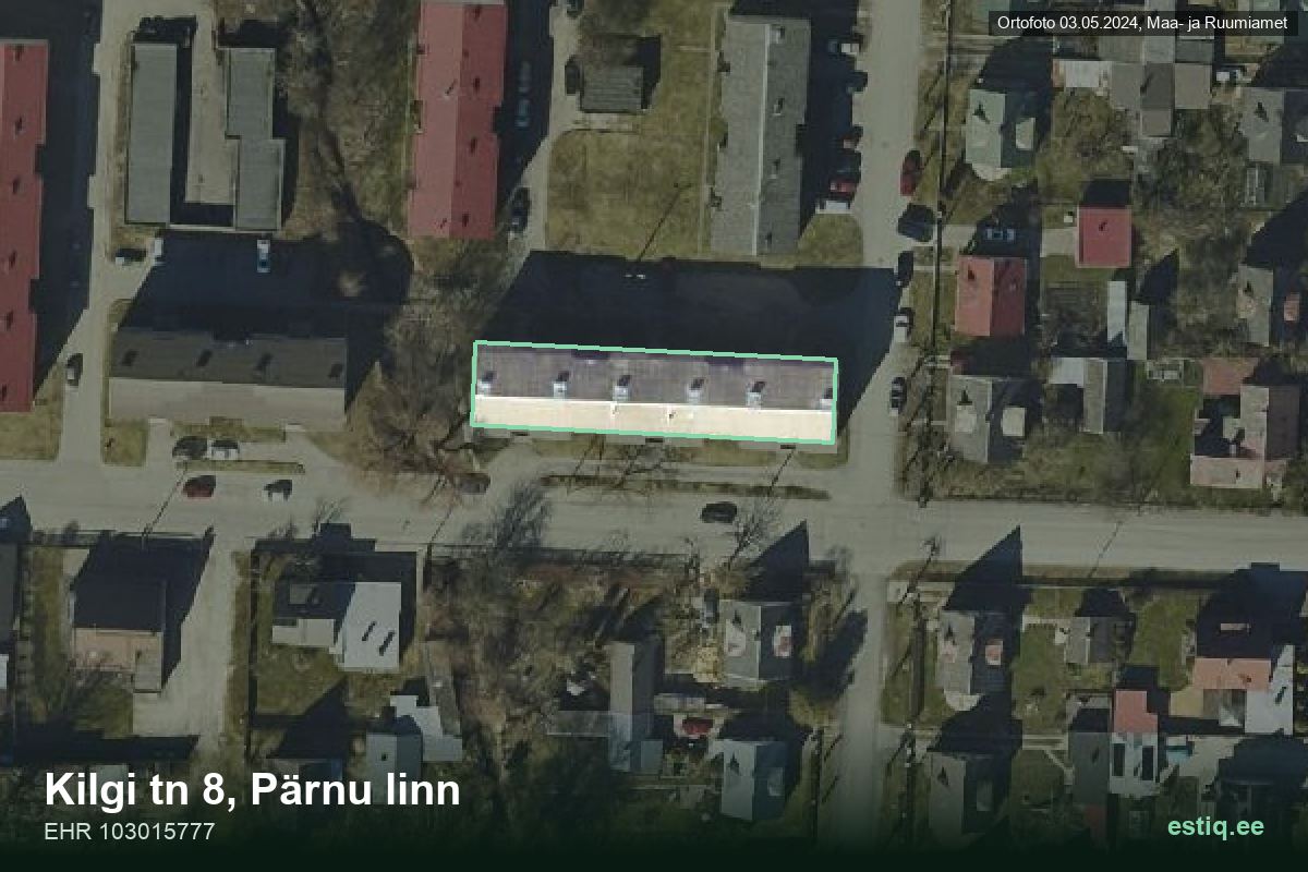 Kilgi tänav 8, Pärnu – hoone aerofoto, kontuur ehitisregistri (EHR) andmetest