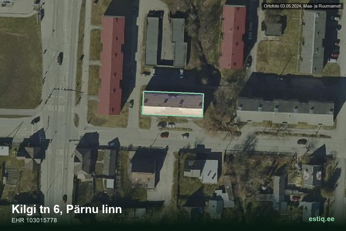 Kilgi tänav 6, Pärnu – hoone aerofoto, kontuur ehitisregistri (EHR) andmetest