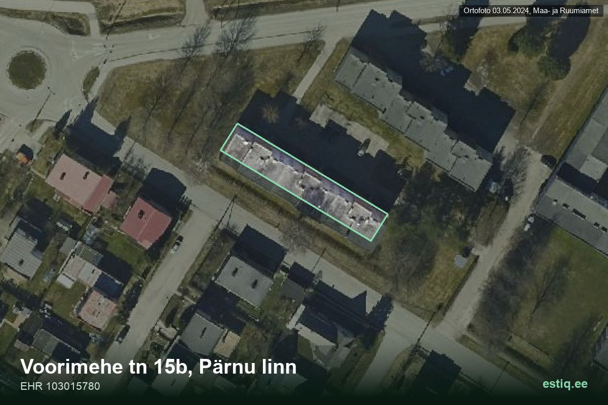 Voorimehe tänav 15b, Pärnu – hoone aerofoto, kontuur ehitisregistri (EHR) andmetest