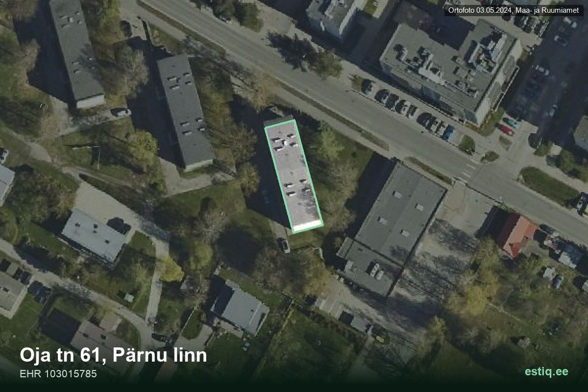 Oja tänav 61, Pärnu – hoone aerofoto, kontuur ehitisregistri (EHR) andmetest