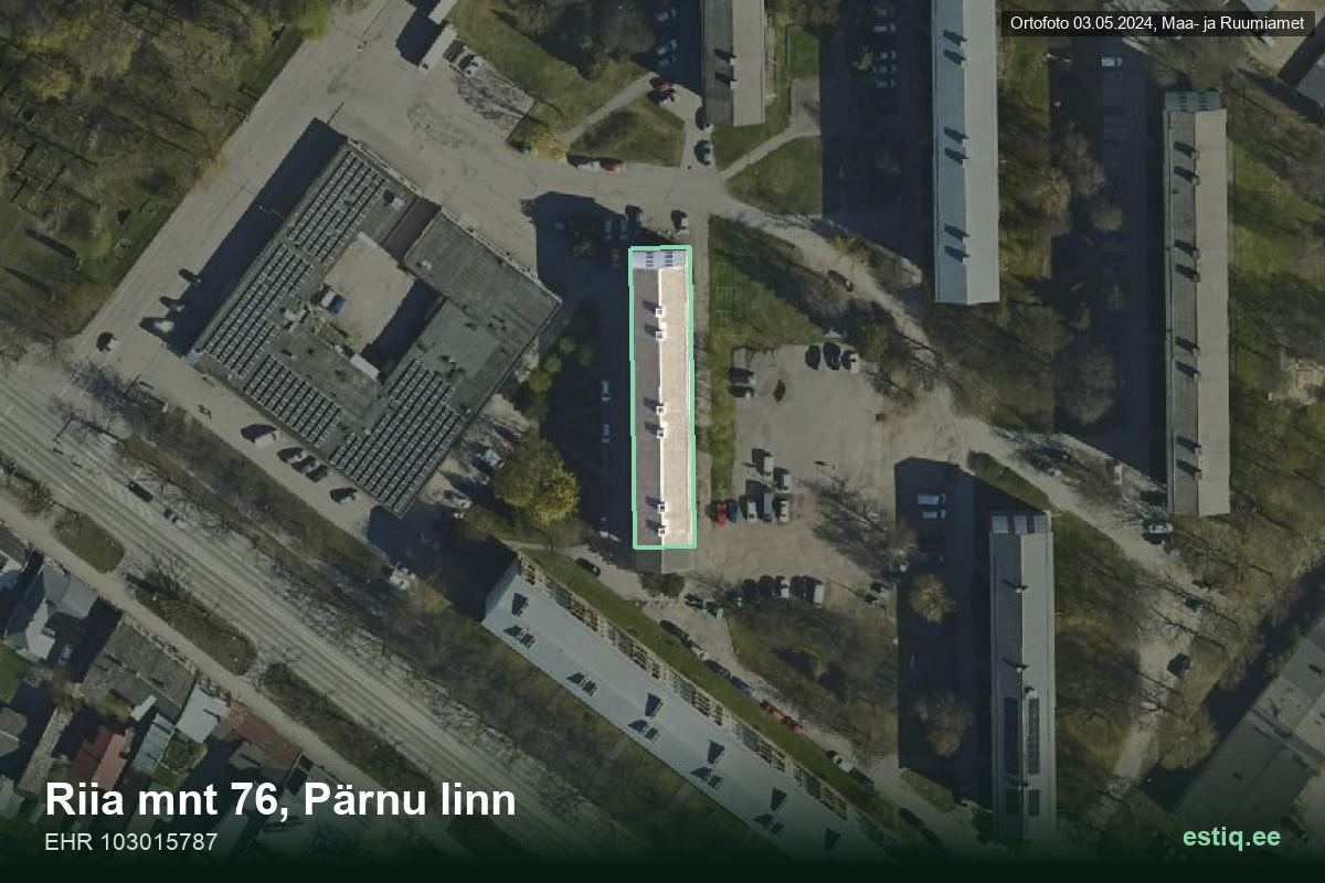 Riia mnt 76, Pärnu – hoone aerofoto, kontuur ehitisregistri (EHR) andmetest
