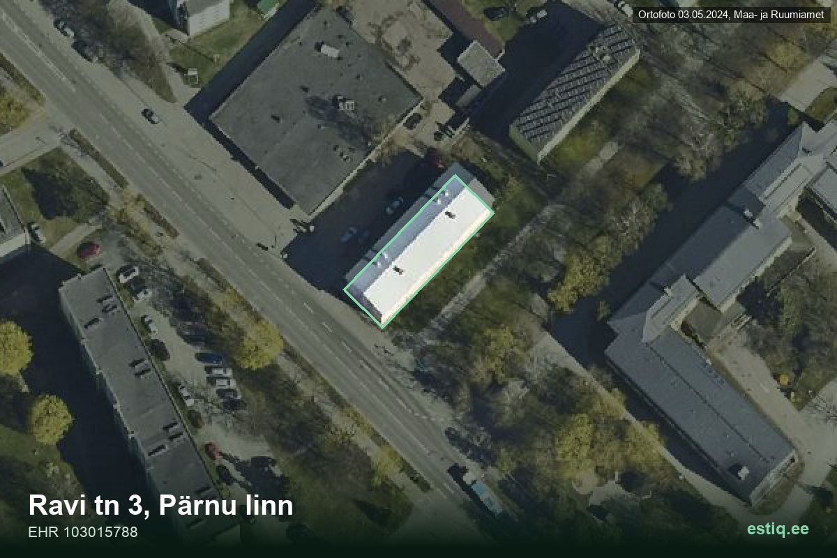 Ravi tänav 3, Pärnu – aerial photo of the building, outline from the Building Register (EHR)