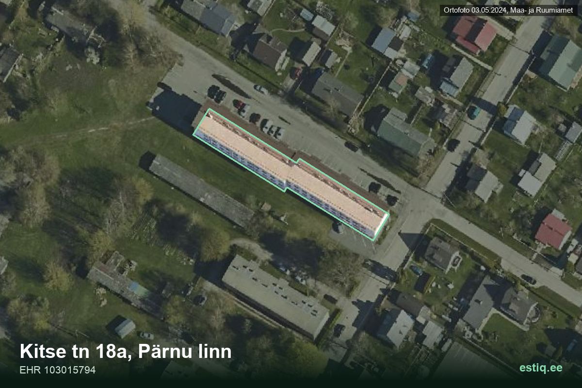 Kitse tänav 18a, Pärnu – aerial photo of the building, outline from the Building Register (EHR)