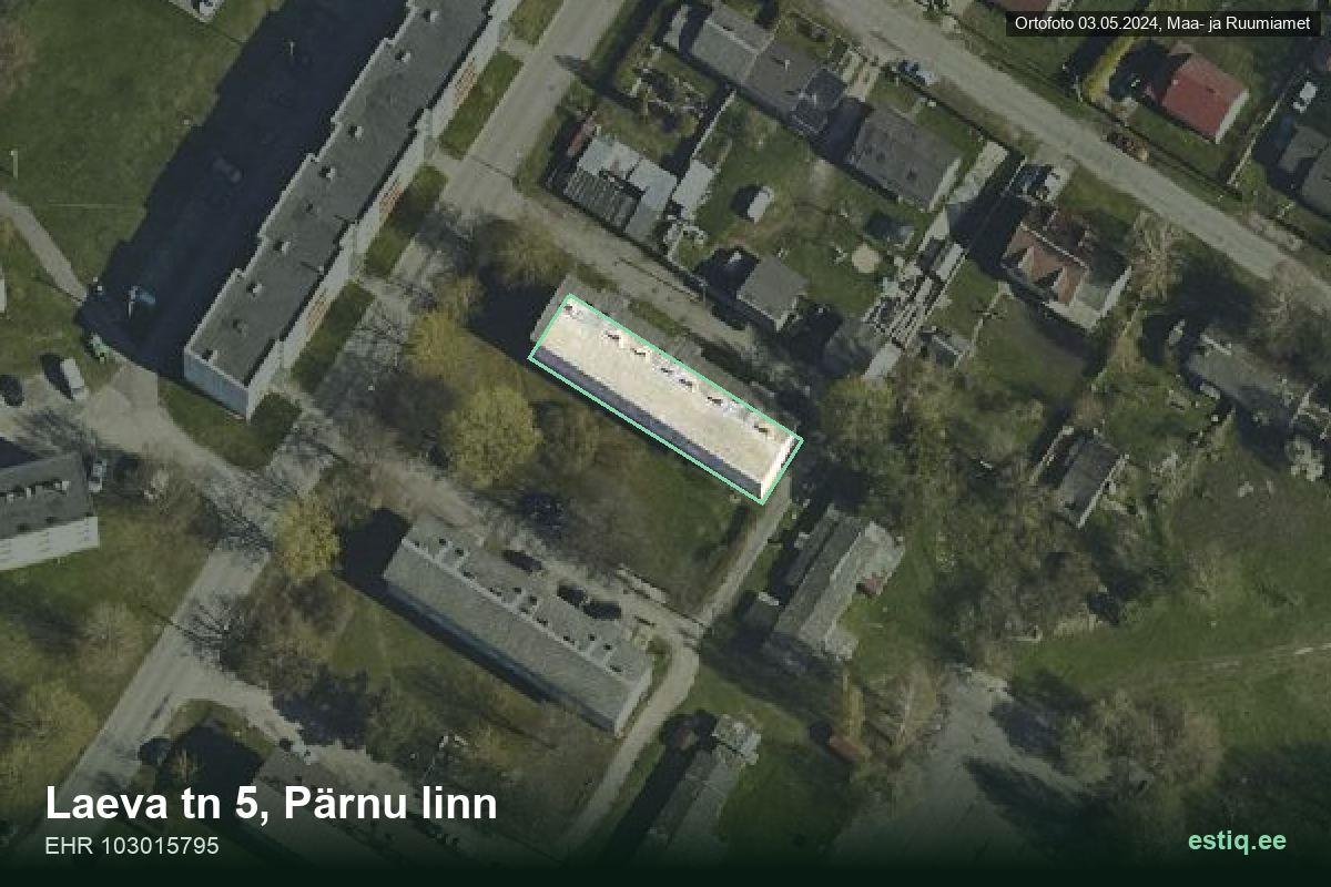 Laeva tänav 5, Pärnu – hoone aerofoto, kontuur ehitisregistri (EHR) andmetest
