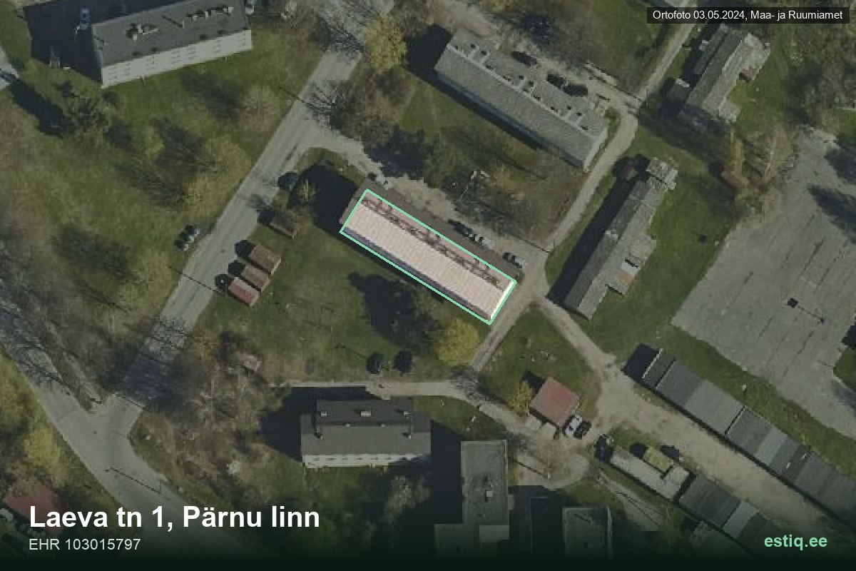 Laeva tänav 1, Pärnu – аэрофото дома, контур по данным регистра строений (EHR)
