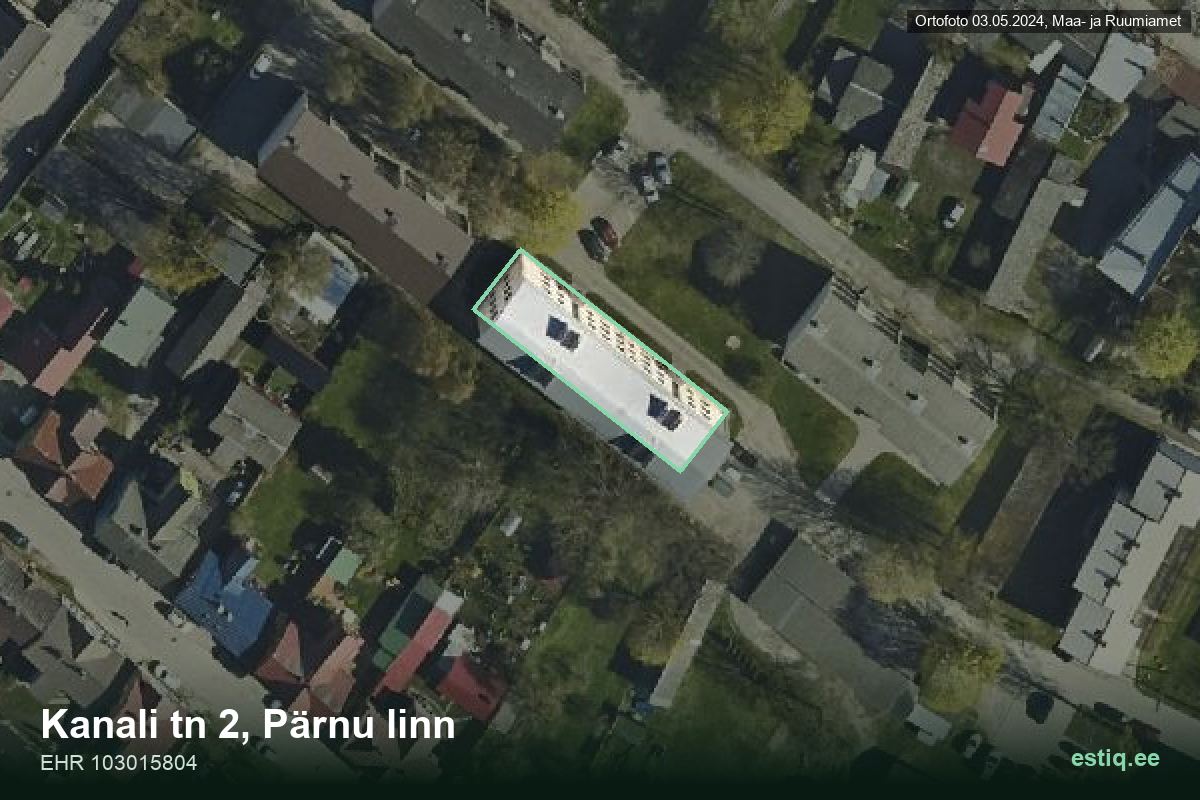 Kanali tänav 2, Pärnu – аэрофото дома, контур по данным регистра строений (EHR)