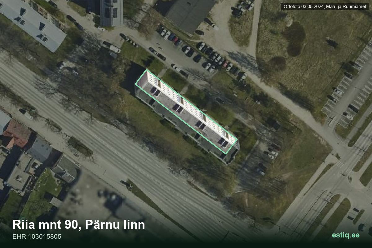 Riia mnt 90, Pärnu – hoone aerofoto, kontuur ehitisregistri (EHR) andmetest