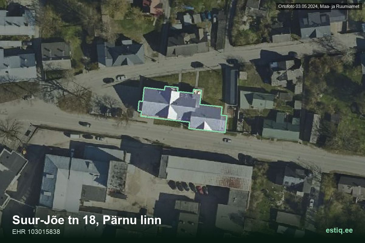 Suur-Jõe tänav 18, Pärnu – аэрофото дома, контур по данным регистра строений (EHR)
