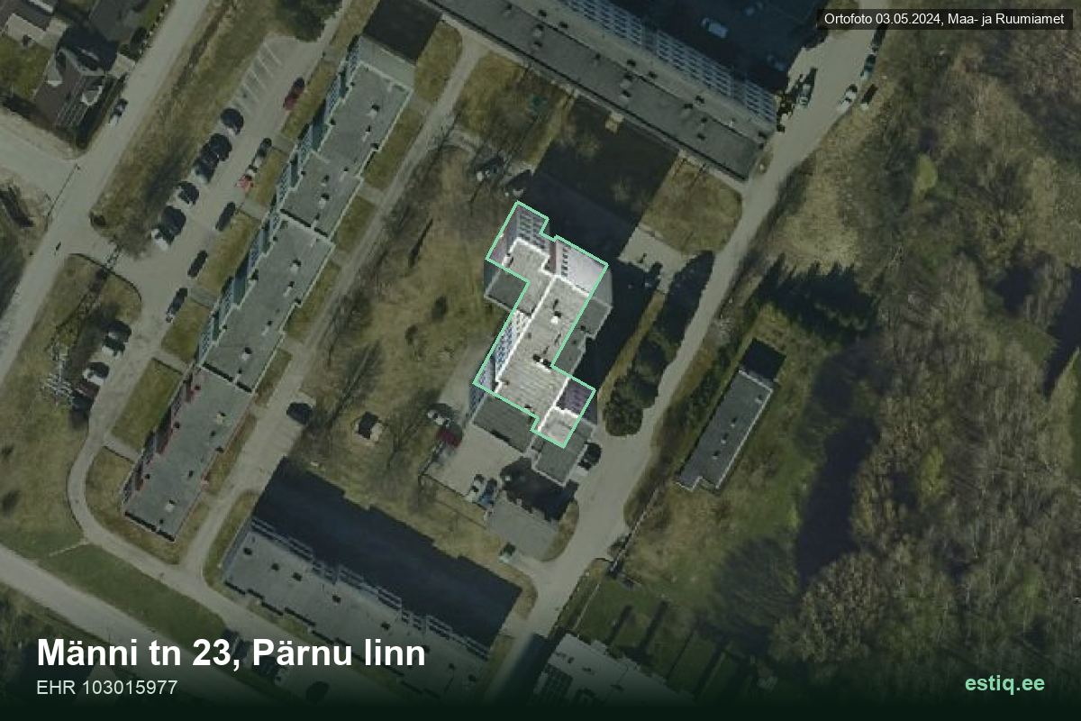 Männi tänav 23, Pärnu – aerial photo of the building, outline from the Building Register (EHR)