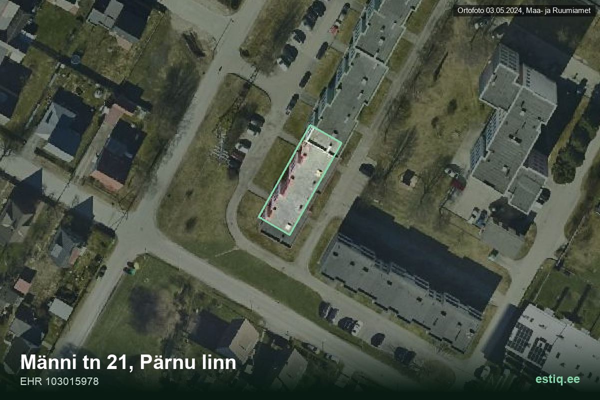 Männi tänav 21, Pärnu – aerial photo of the building, outline from the Building Register (EHR)