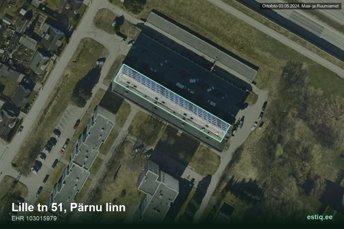 Lille tänav 51, Pärnu – ilmakuva rakennuksesta, ääriviiva rakennusrekisteristä (EHR)