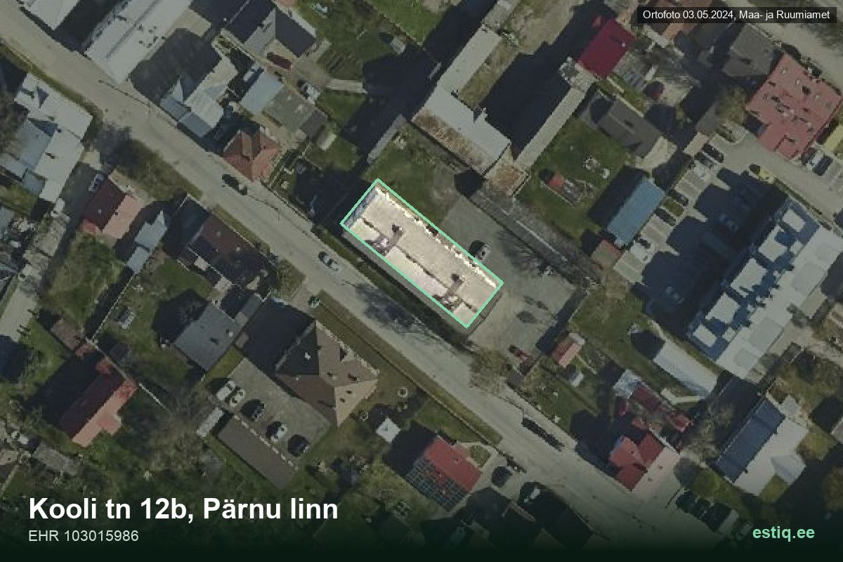 Kooli tänav 12b, Pärnu – hoone aerofoto, kontuur ehitisregistri (EHR) andmetest
