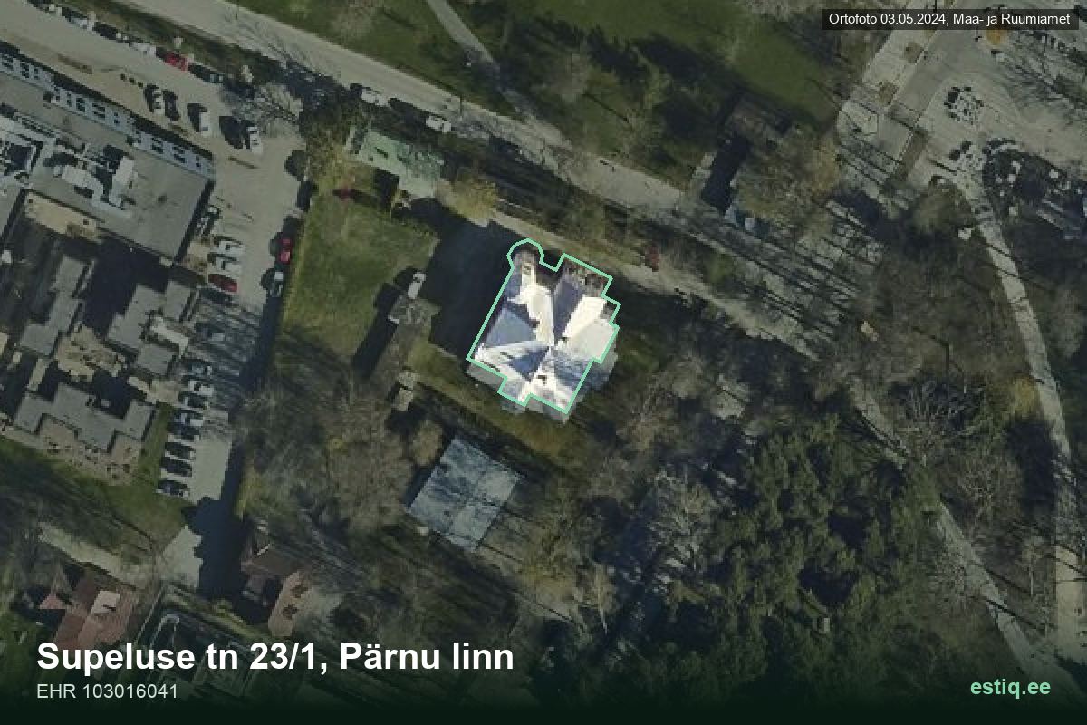 Supeluse tänav 23/1, Pärnu – hoone aerofoto, kontuur ehitisregistri (EHR) andmetest