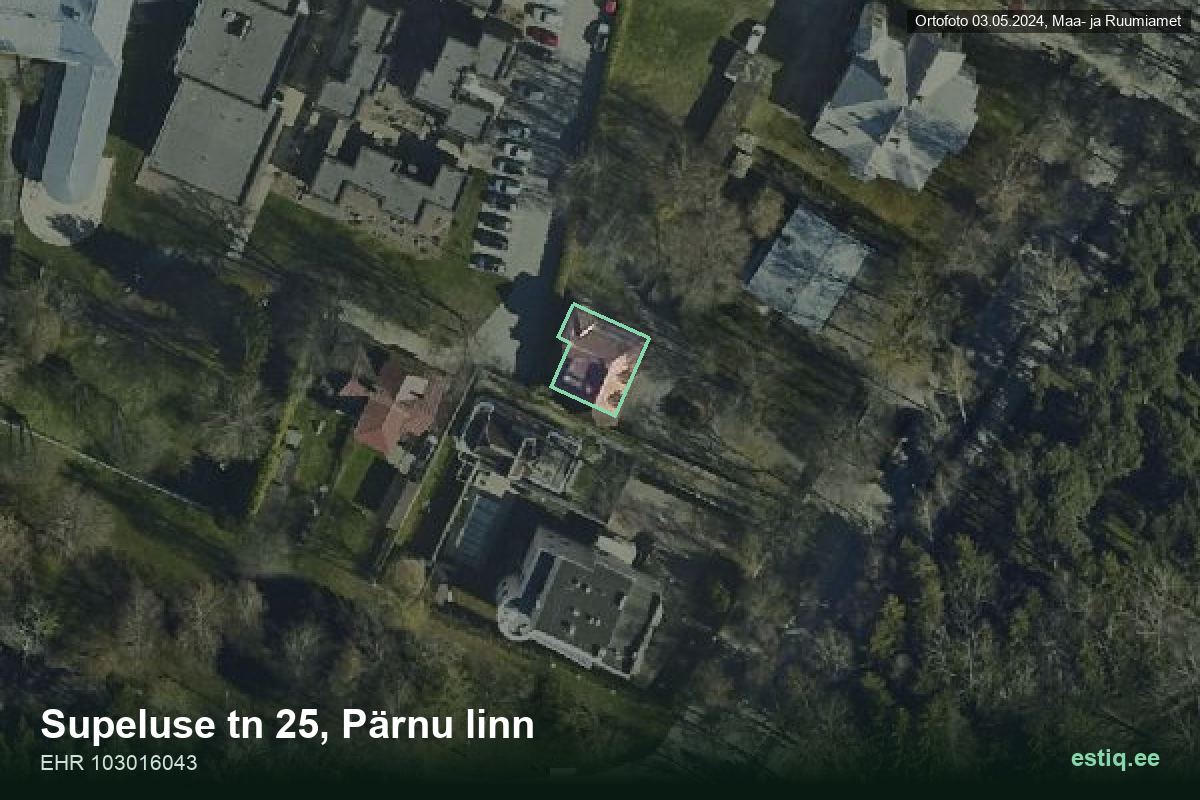 Supeluse tänav 25, Pärnu – hoone aerofoto, kontuur ehitisregistri (EHR) andmetest
