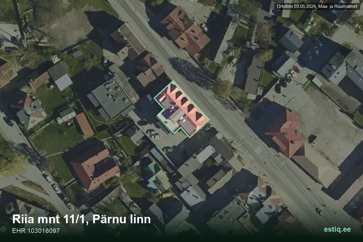 Riia mnt 11/1, Pärnu – hoone aerofoto, kontuur ehitisregistri (EHR) andmetest