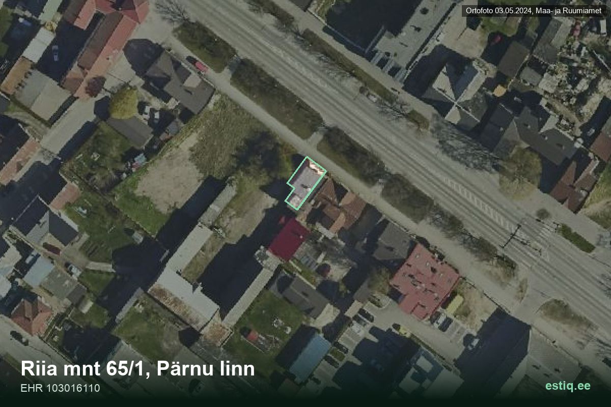 Riia mnt 65/1, Pärnu – hoone aerofoto, kontuur ehitisregistri (EHR) andmetest