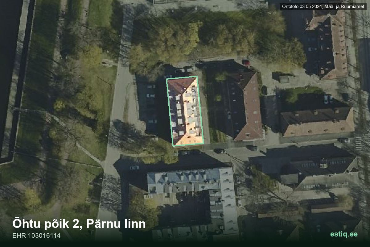 Õhtu põik 2, Pärnu – ilmakuva rakennuksesta, ääriviiva rakennusrekisteristä (EHR)