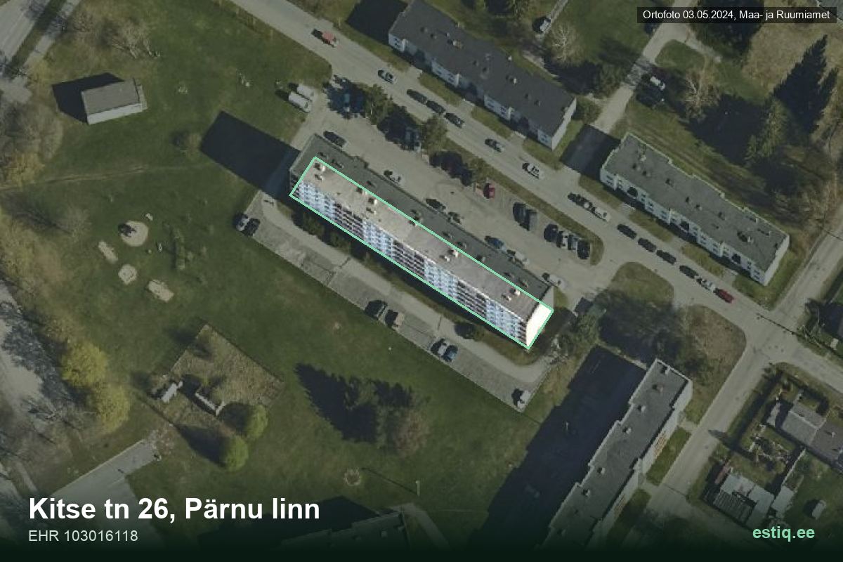Kitse tänav 26, Pärnu – hoone aerofoto, kontuur ehitisregistri (EHR) andmetest