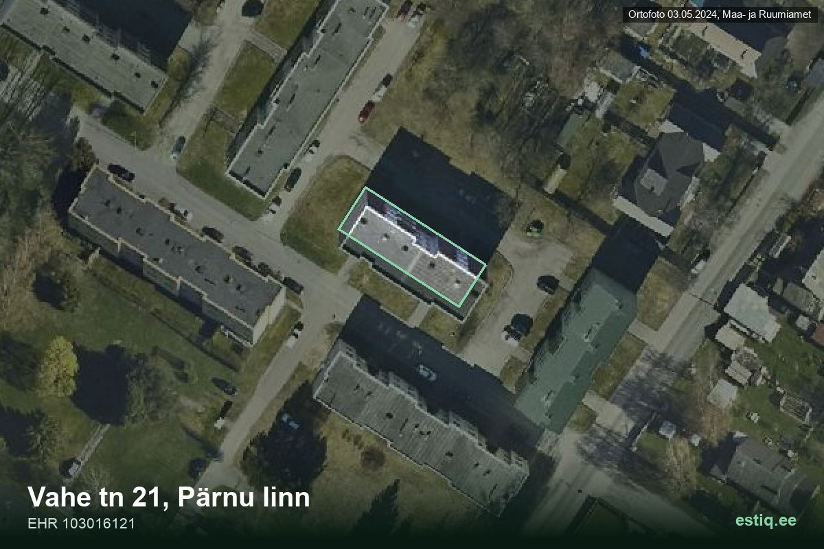 Vahe tänav 21, Pärnu – аэрофото дома, контур по данным регистра строений (EHR)