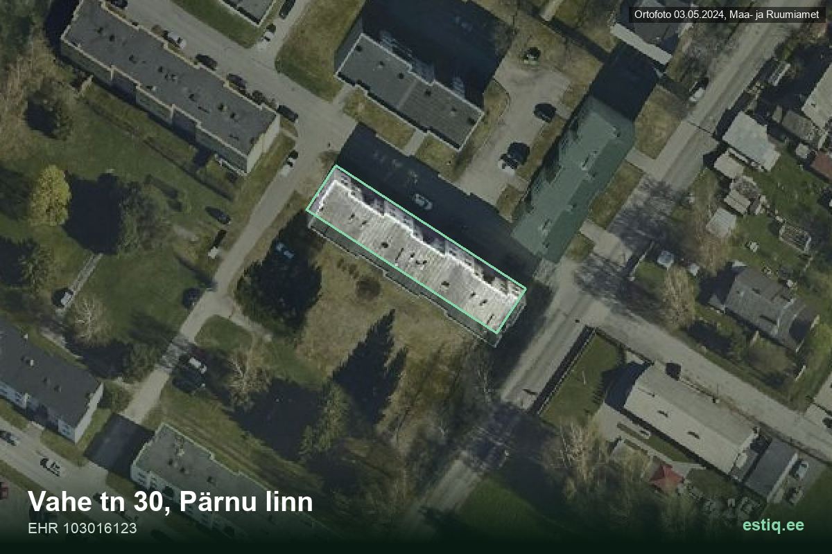 Vahe tänav 30, Pärnu – hoone aerofoto, kontuur ehitisregistri (EHR) andmetest