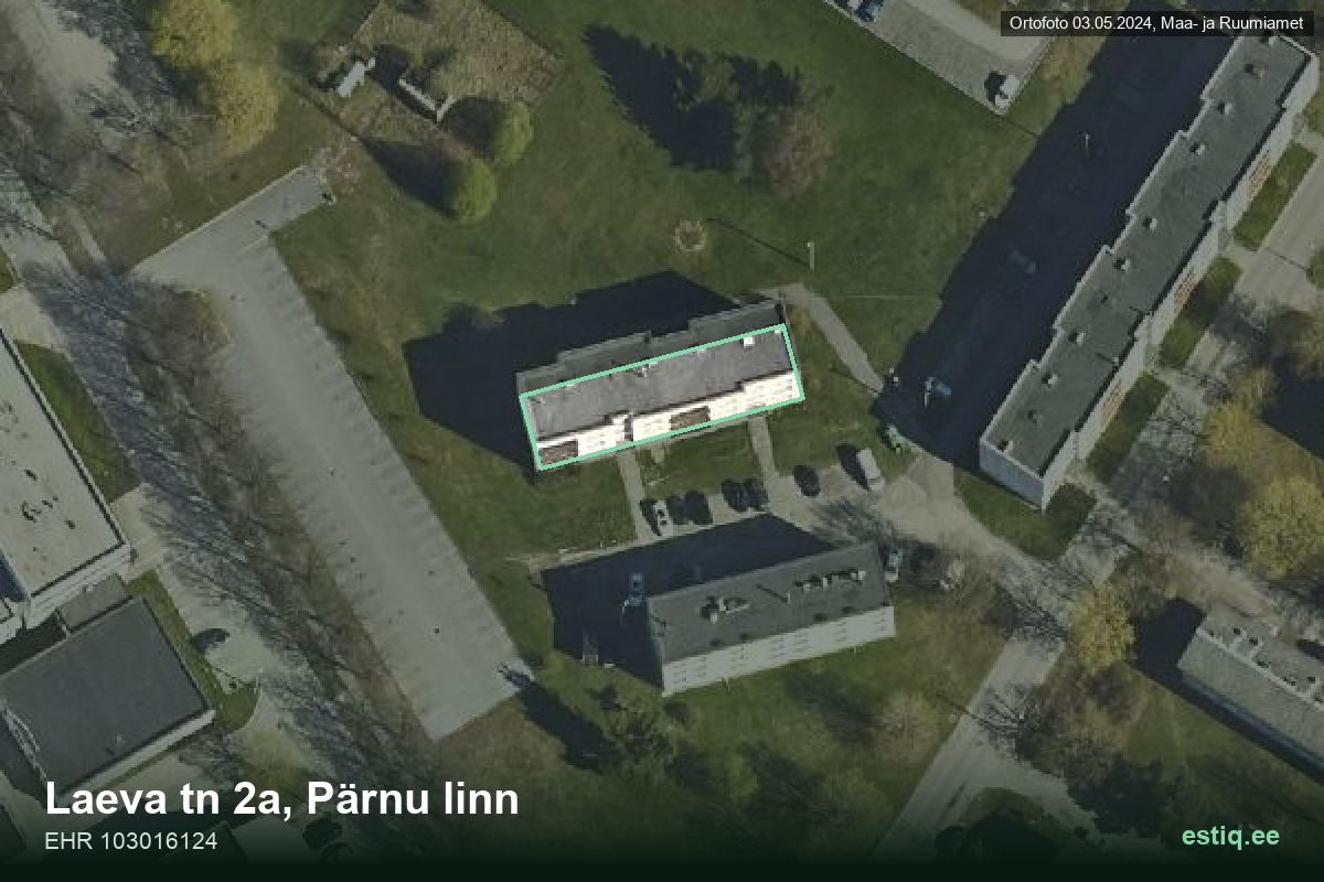 Laeva tänav 2a, Pärnu – hoone aerofoto, kontuur ehitisregistri (EHR) andmetest